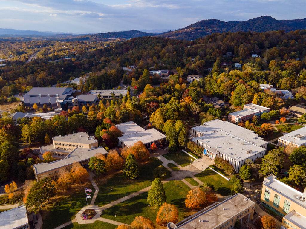UNC Asheville campus drone view