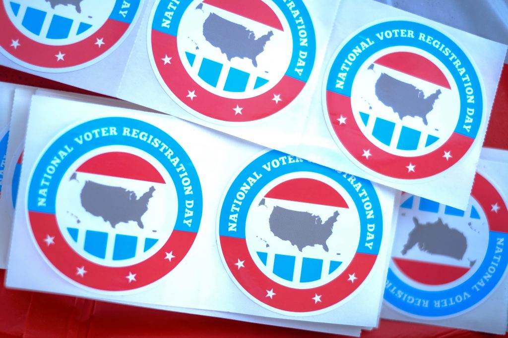 Strips of National Voter Registration Day stickers