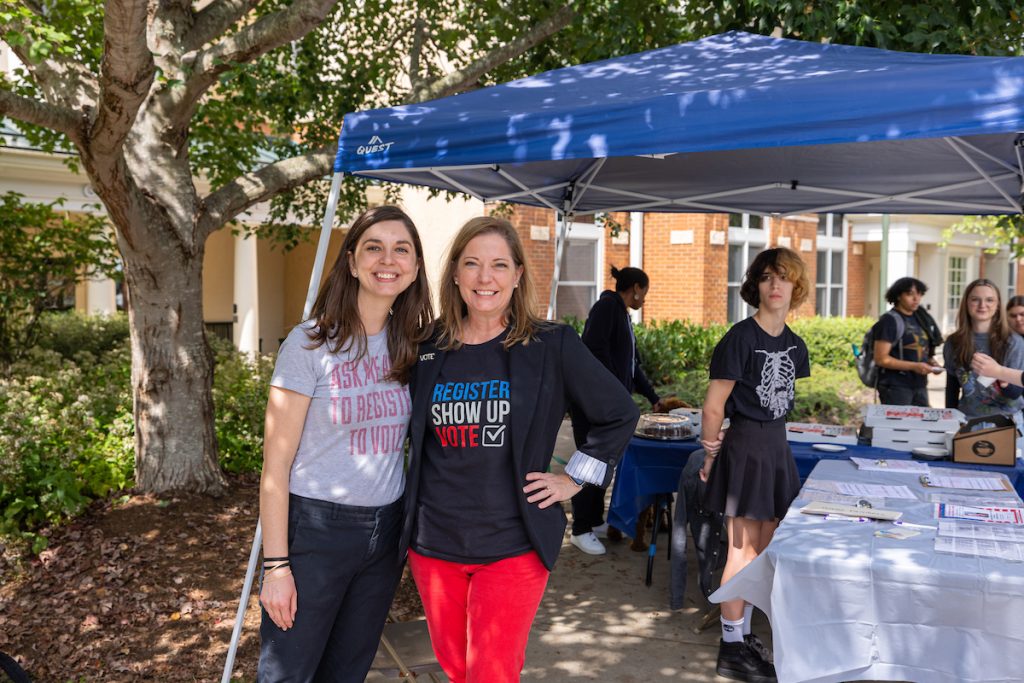 UNC Asheville political science professor Ashley Moraguez and alumna Karen Brinson Bell, executive director, NC State Board of Elections