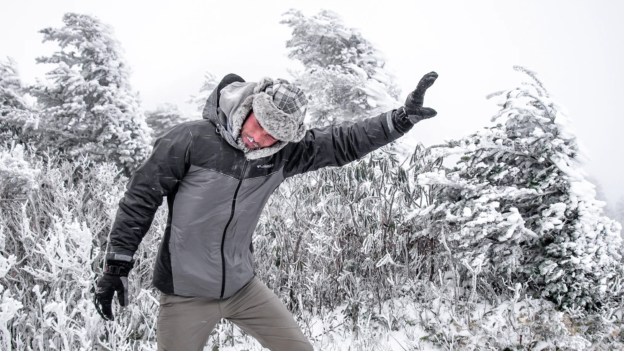 Evan Fisher chasing extreme weather conditions on Grandfather Mountain.