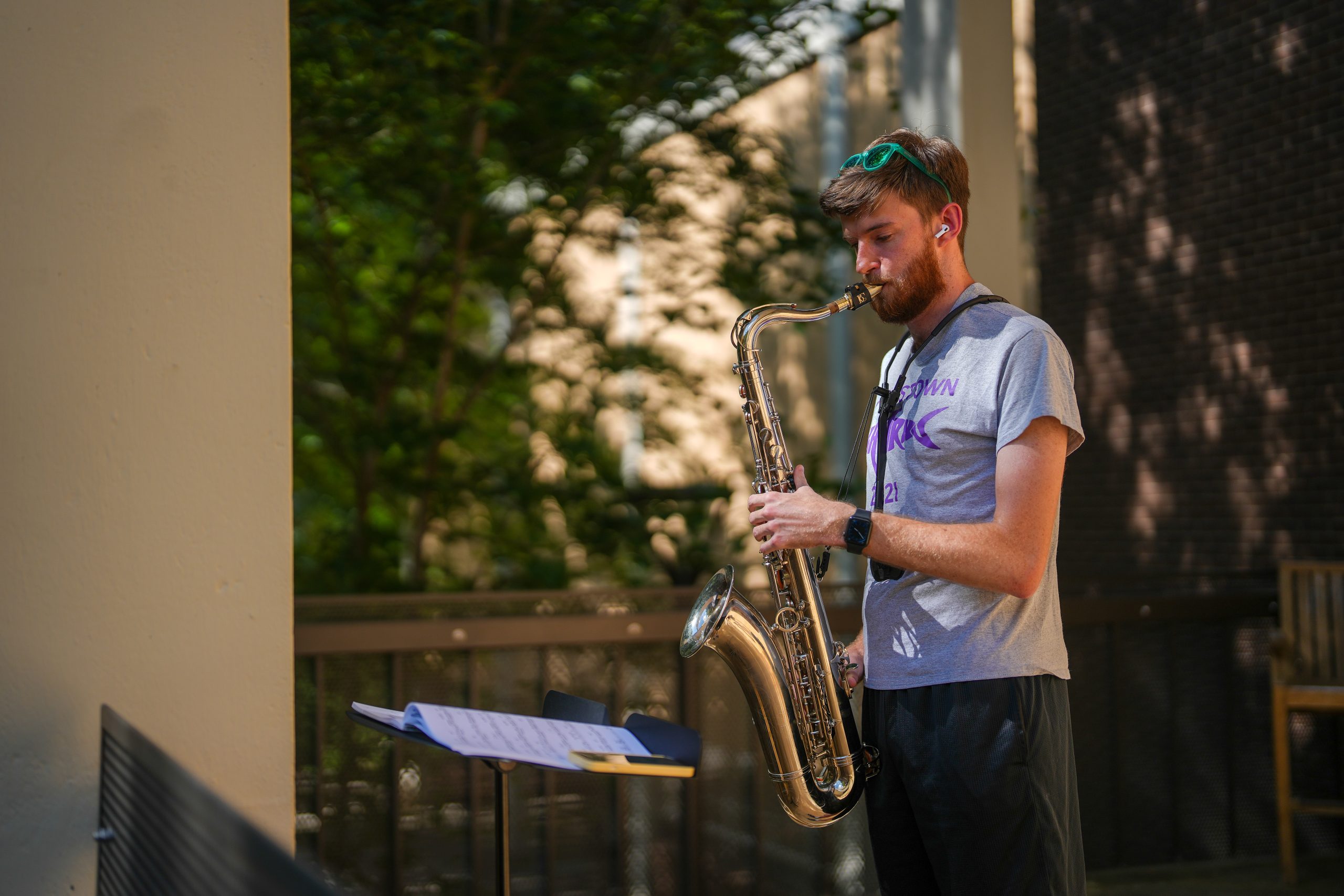 Student playing a saxophone
