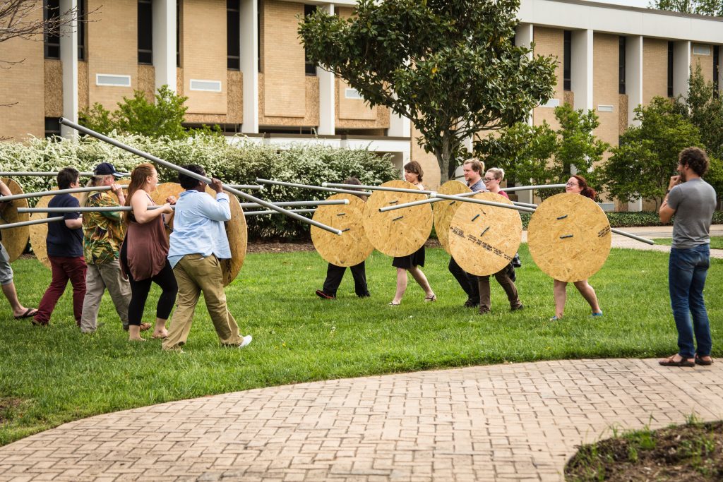 students learning ancient spear and shield combat