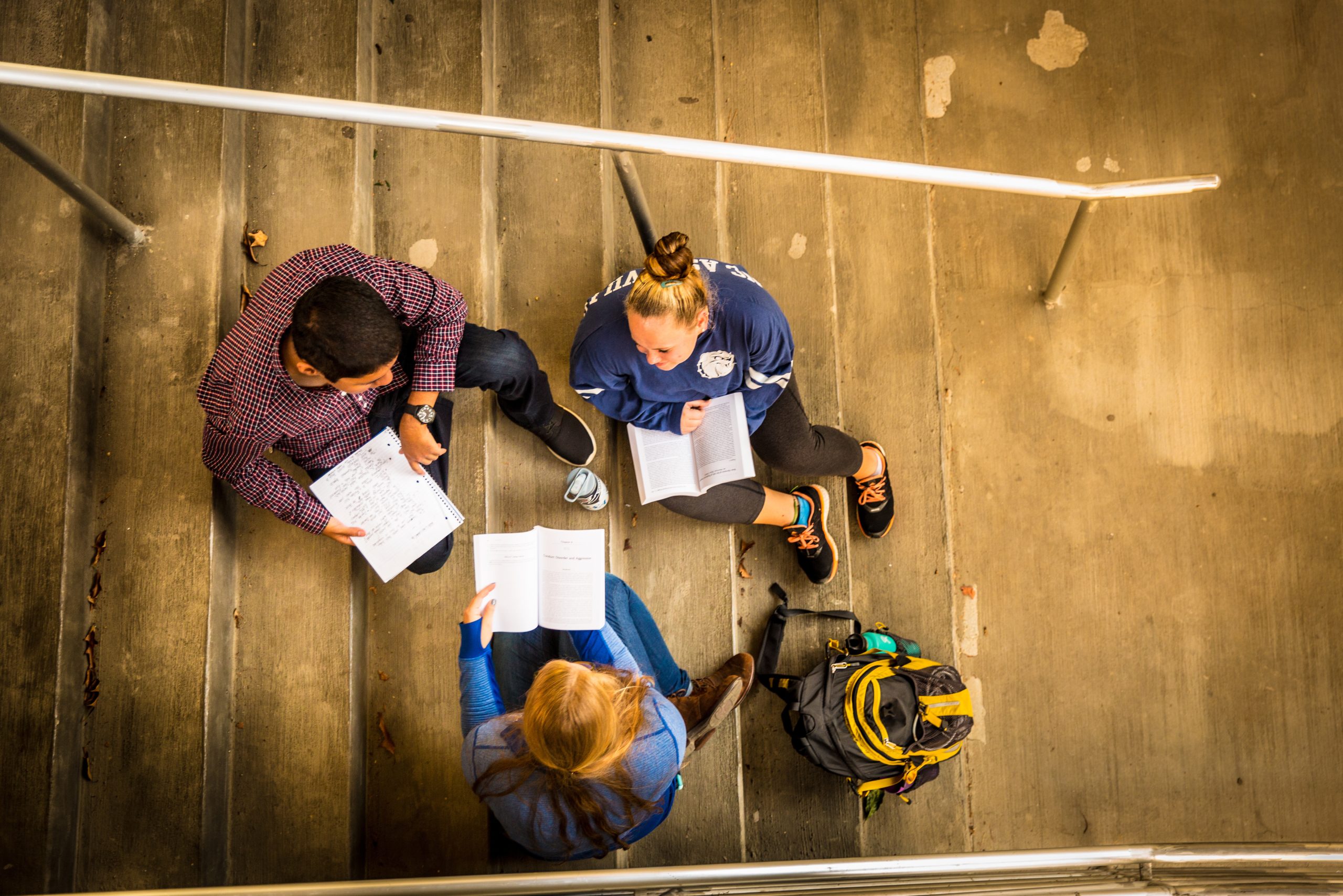 Aerial shot of students studying together