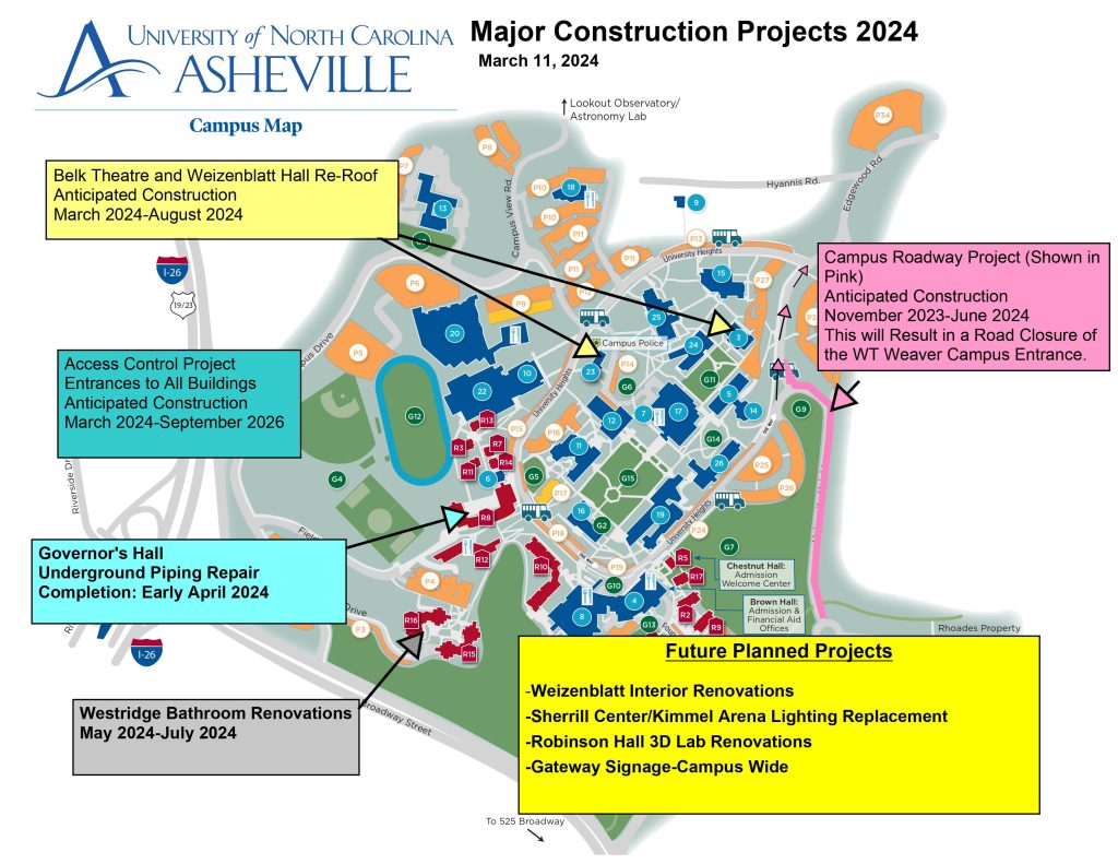 Campus Construction Projects map , March 3, 2024