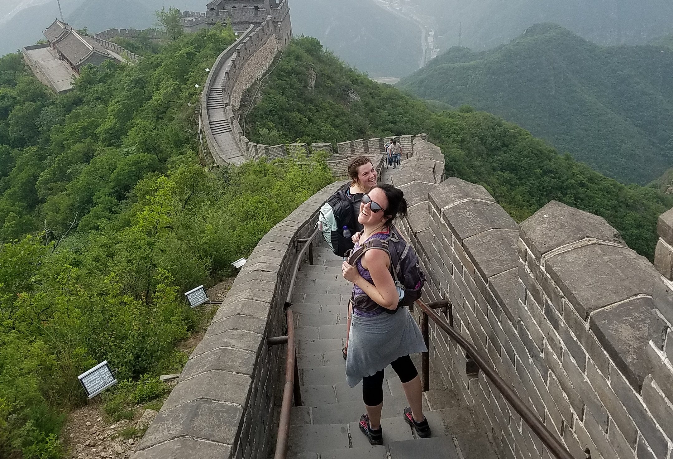 some students walking the great wall of china