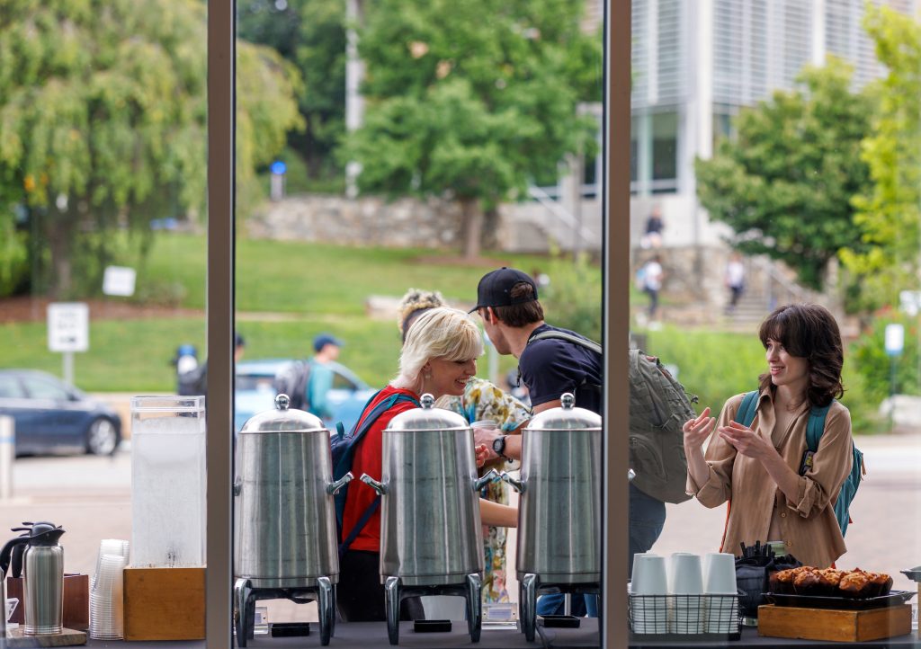 students enjoying refreshments outside of Highsmith Student Union