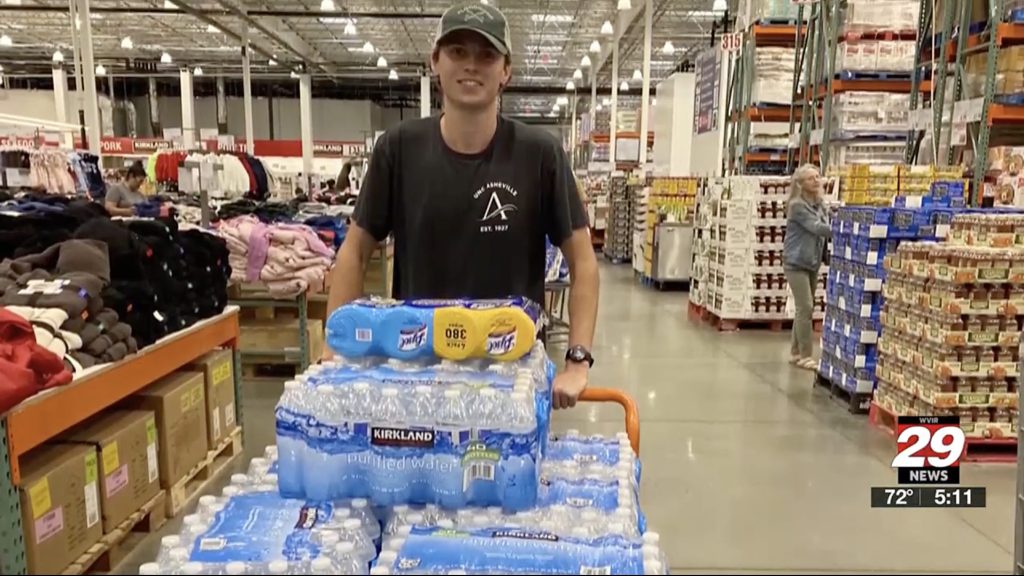 Student provides water bottles to Helene victims